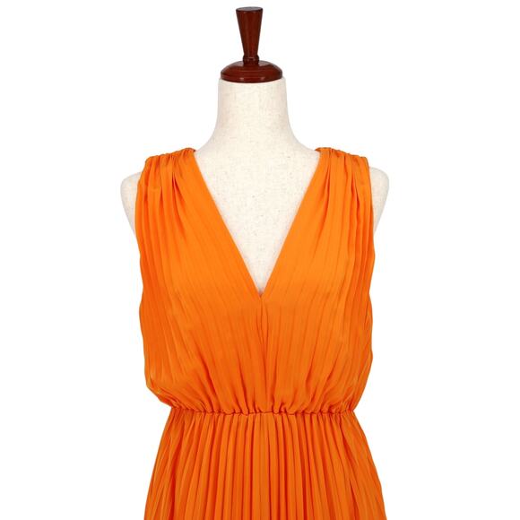 Express Women Orange Satin Color Block Summer Flare Pleated Maxi Dress Size S - Picture 2 of 6